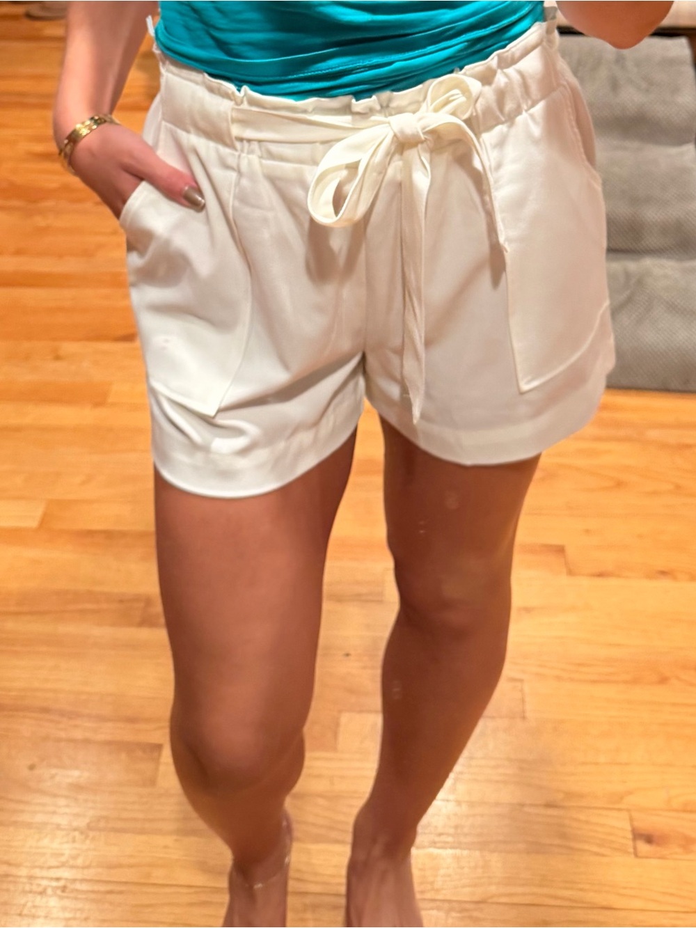 Ci Sono Cream Tie-Waist Casual Shorts
